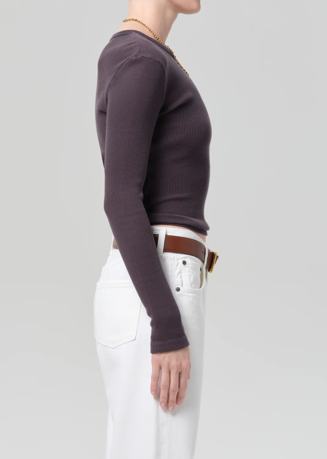 Pilar Waffle Crewneck in Charcoal - Image 3