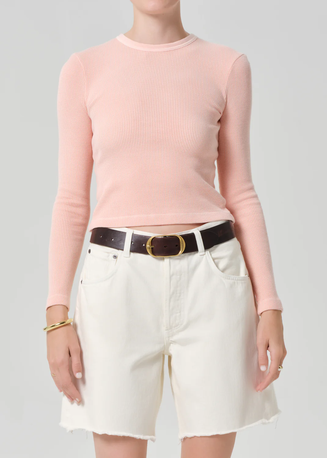 Pilar Waffle Crewneck in Melon Creme