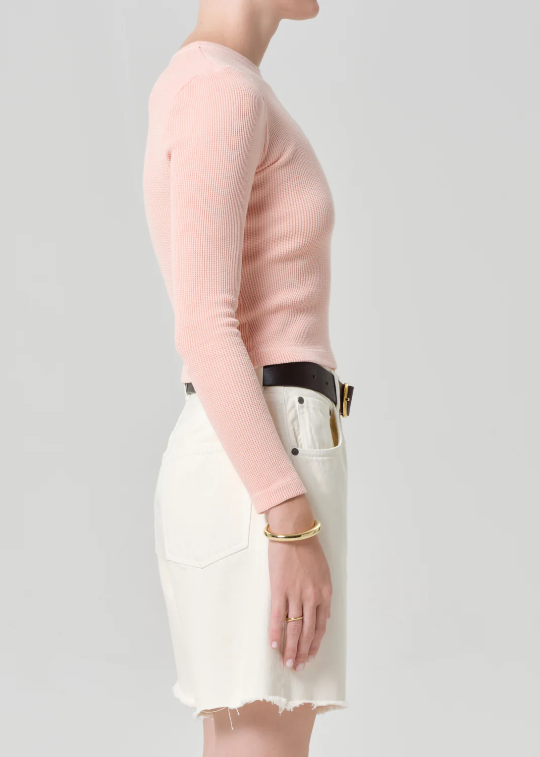 Pilar Waffle Crewneck in Melon Creme - Image 3