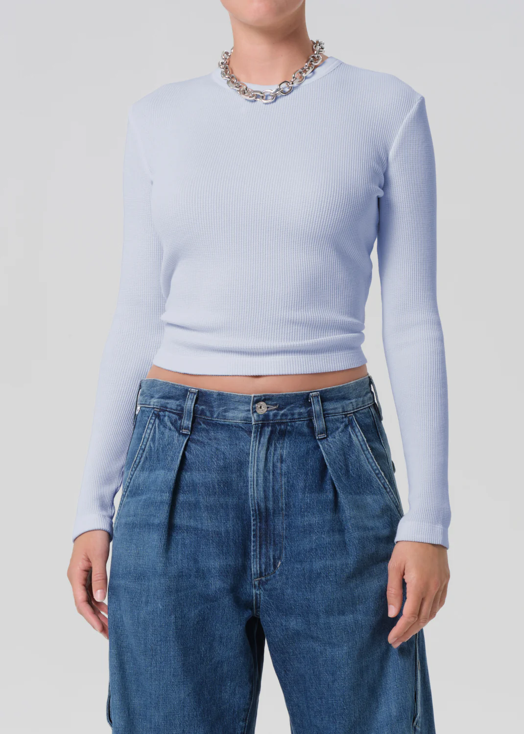 Pilar Waffle Crewneck in Periwinkle