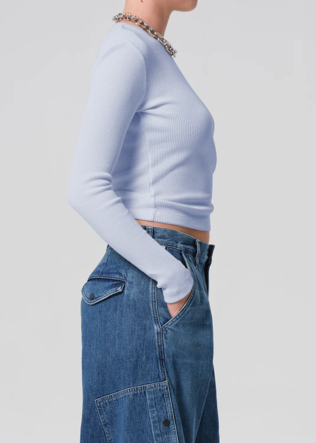 Pilar Waffle Crewneck in Periwinkle - Image 3