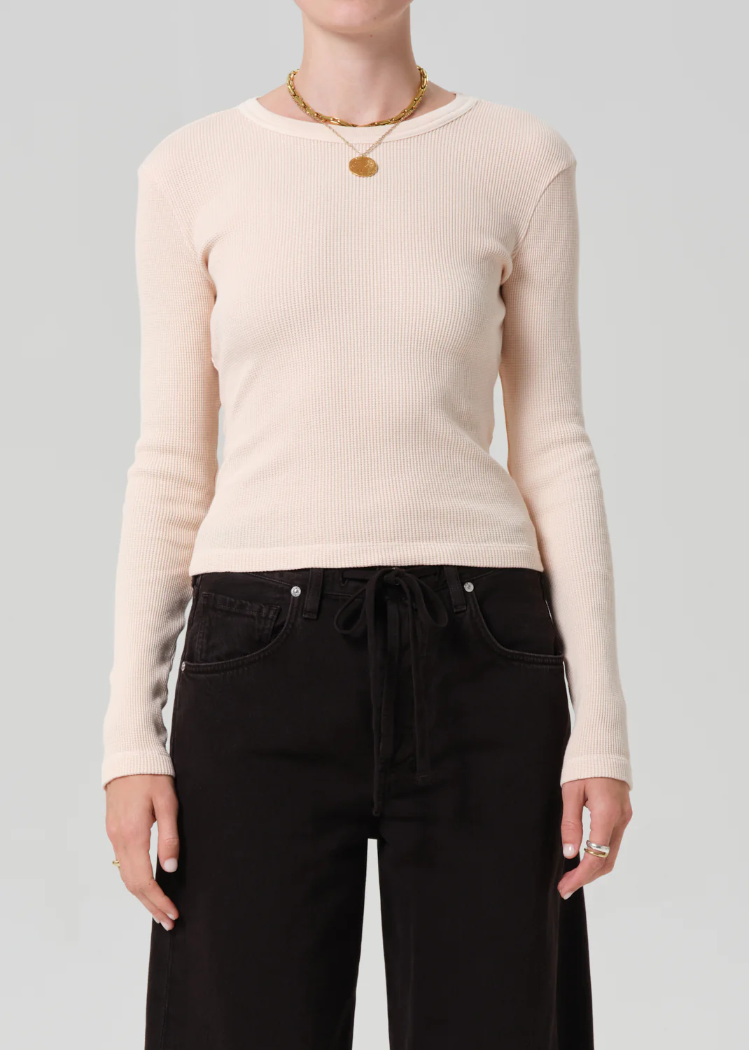 Pilar Waffle Crewneck in Shrimp
