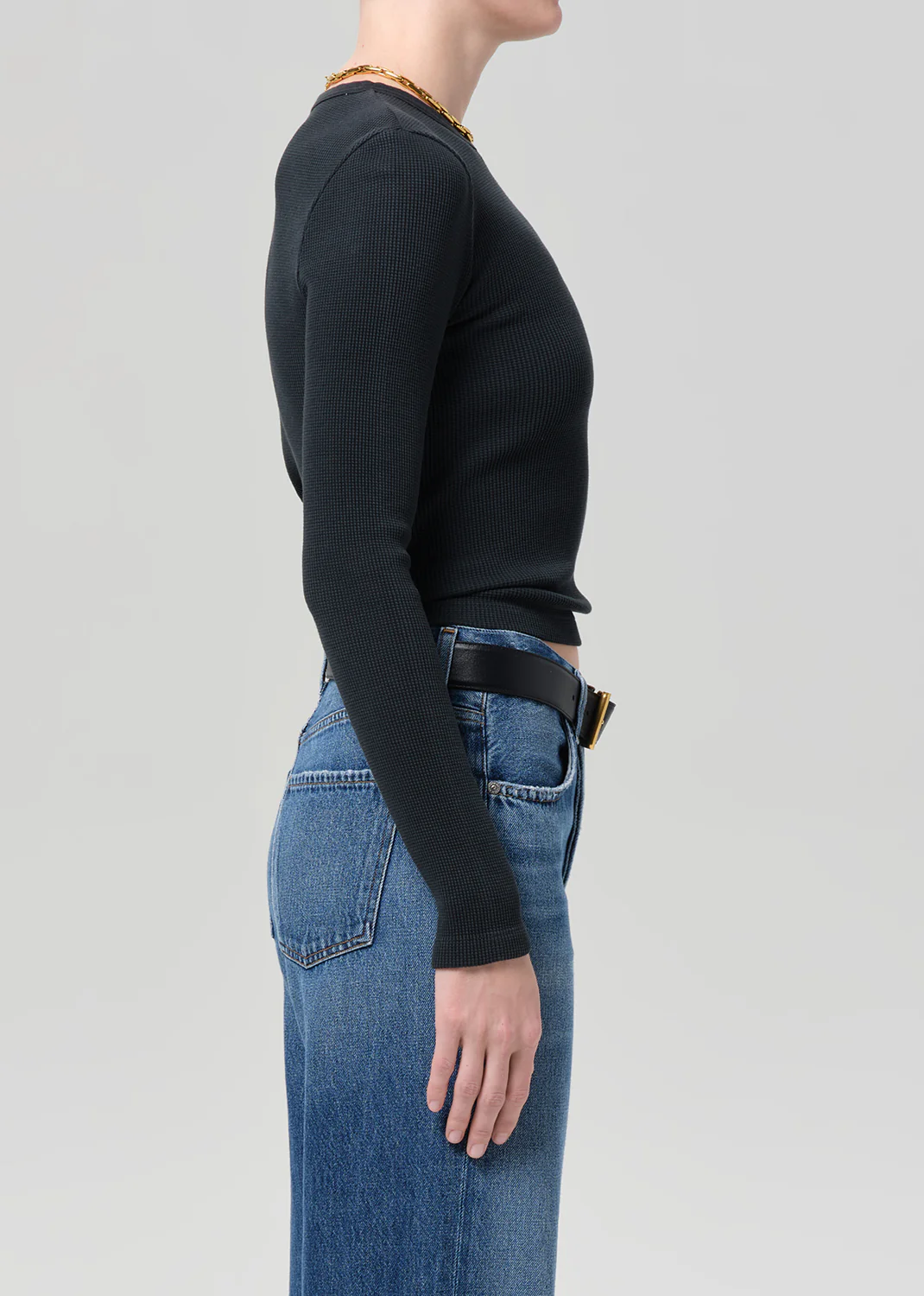 Pilar Waffle Crewneck in Washed Black - Image 3