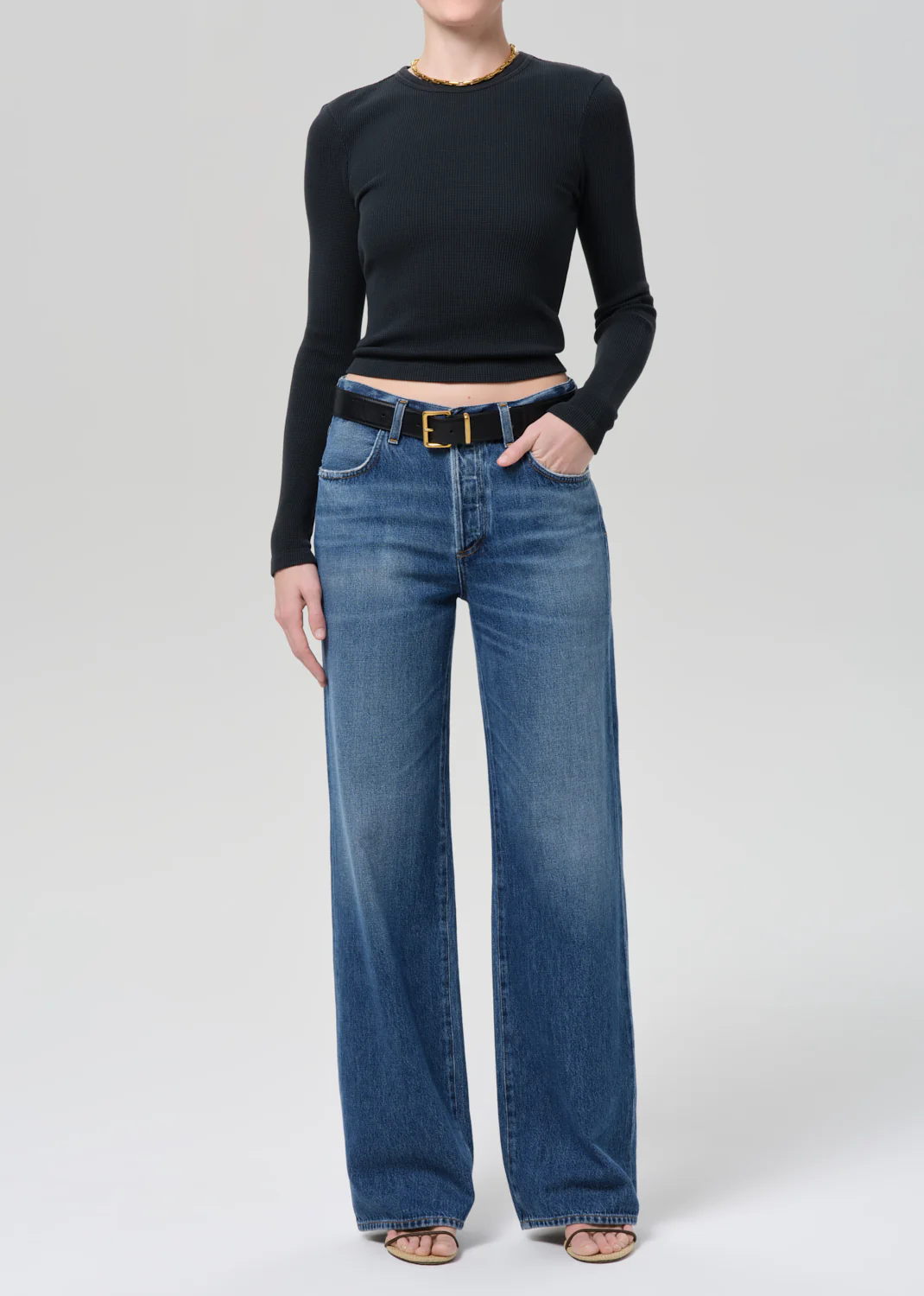 Pilar Waffle Crewneck in Washed Black - Image 5
