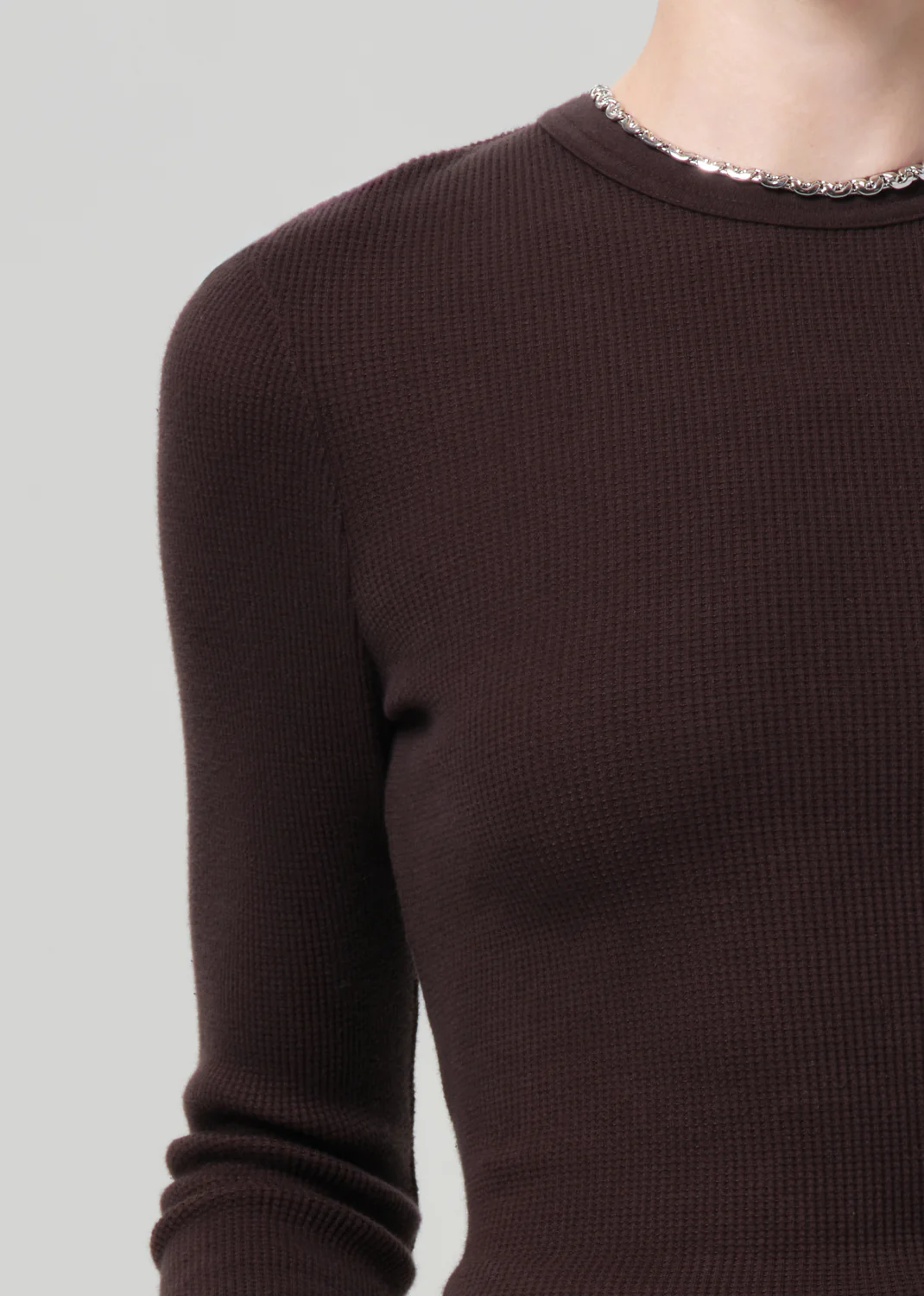 Pilar Waffle Crewneck in Chocolate - Image 4
