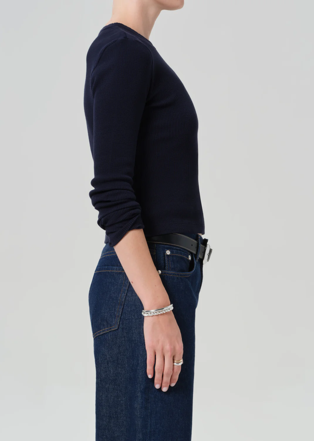 Pilar Waffle Crewneck in Navy - Image 3