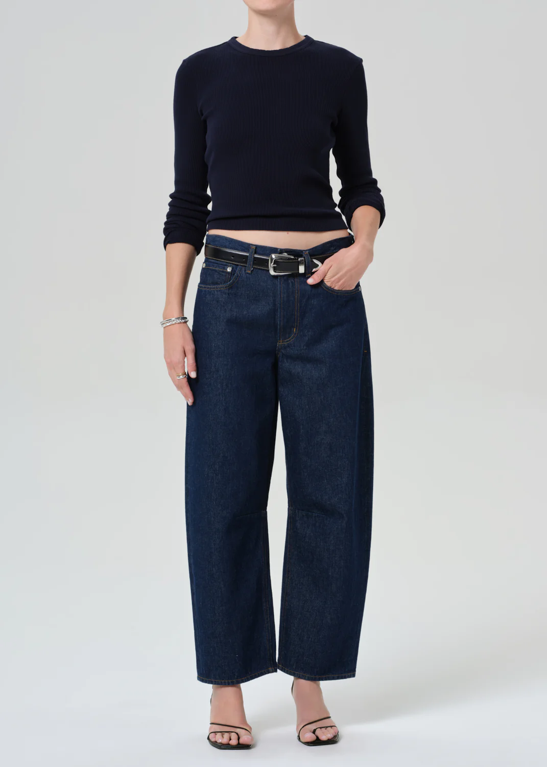 Pilar Waffle Crewneck in Navy - Image 5