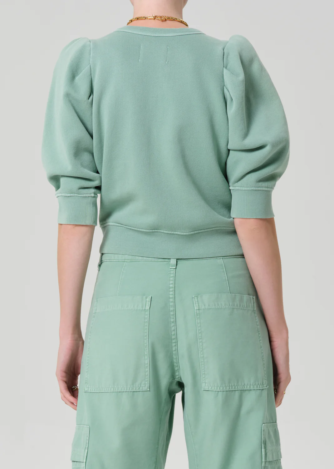 Pleated Short Sleeve Crew in Cadet - Image 2