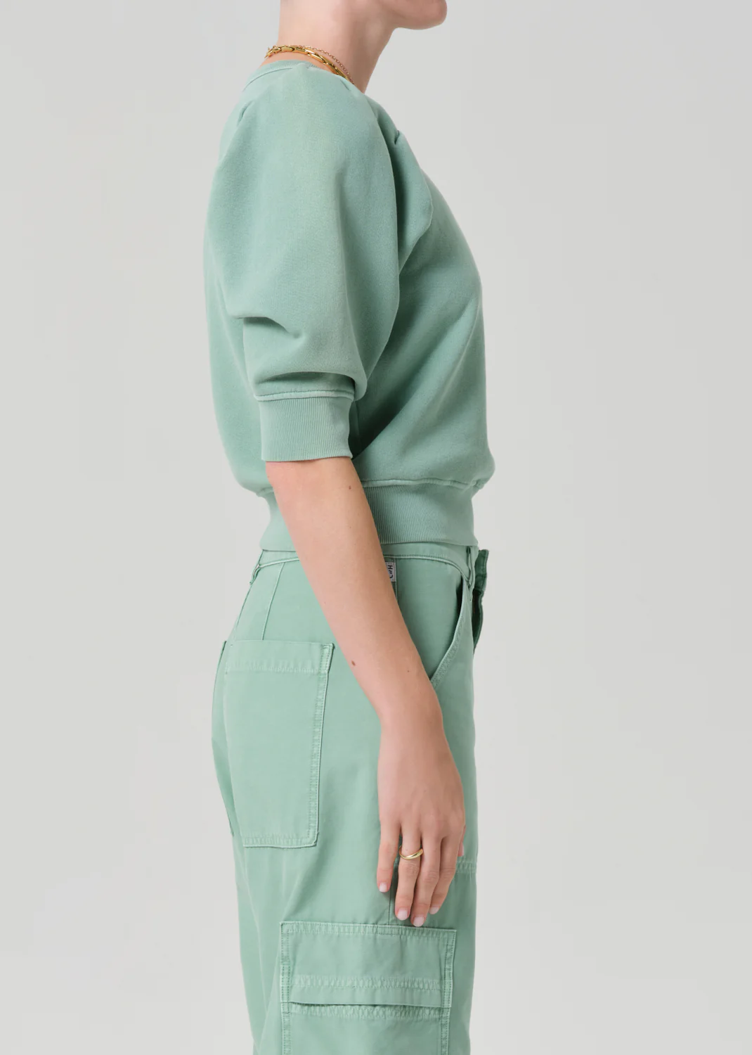Pleated Short Sleeve Crew in Cadet - Image 3
