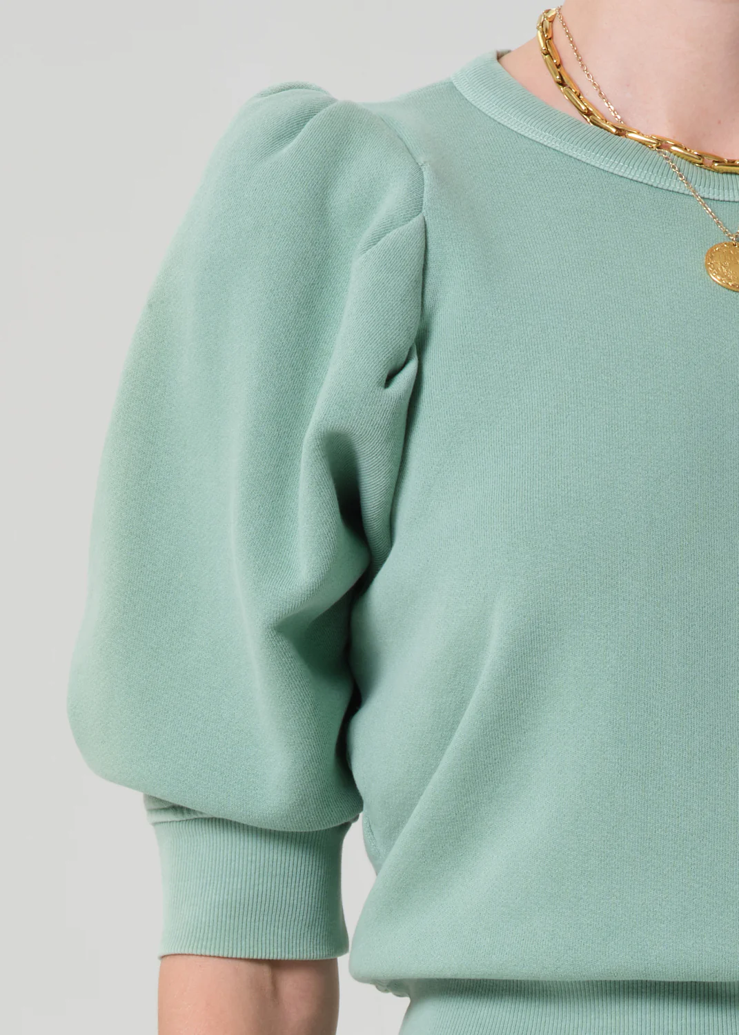 Pleated Short Sleeve Crew in Cadet - Image 4