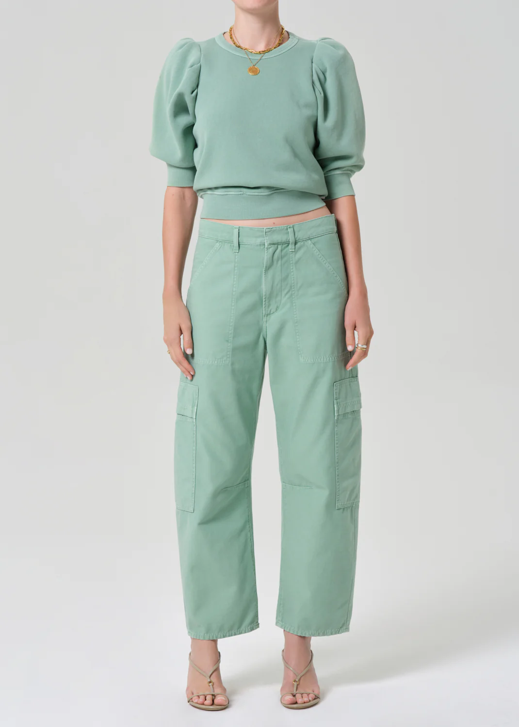 Pleated Short Sleeve Crew in Cadet - Image 5