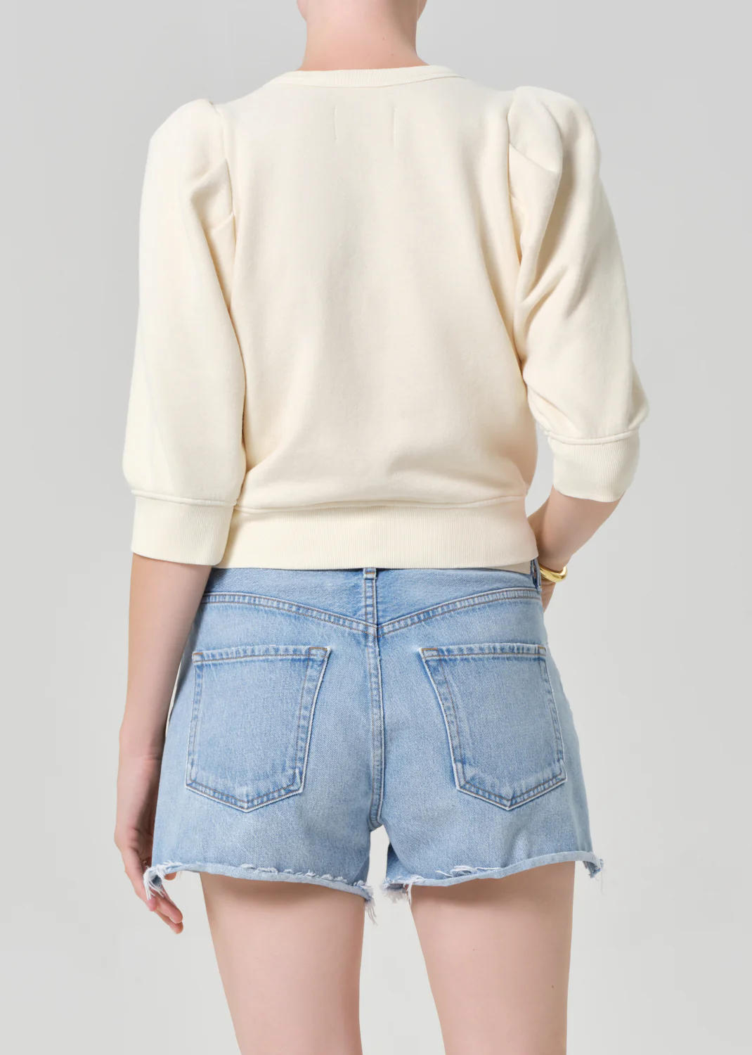 Pleated Short Sleeve Crew in Cream - Image 2