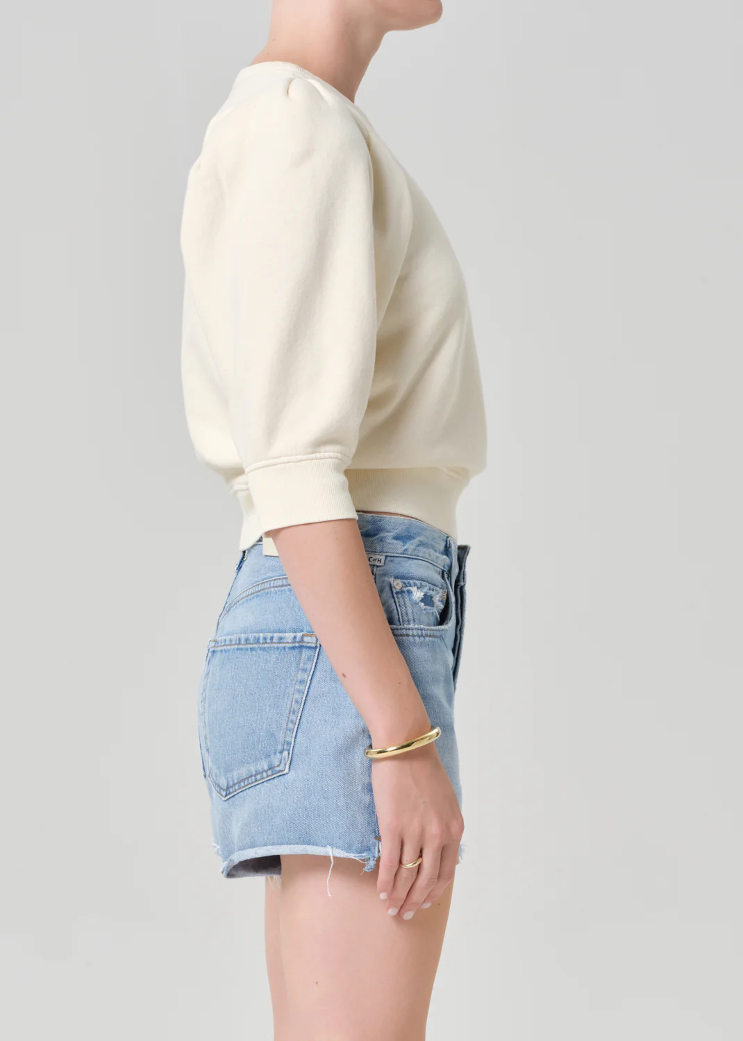 Pleated Short Sleeve Crew in Cream - Image 3