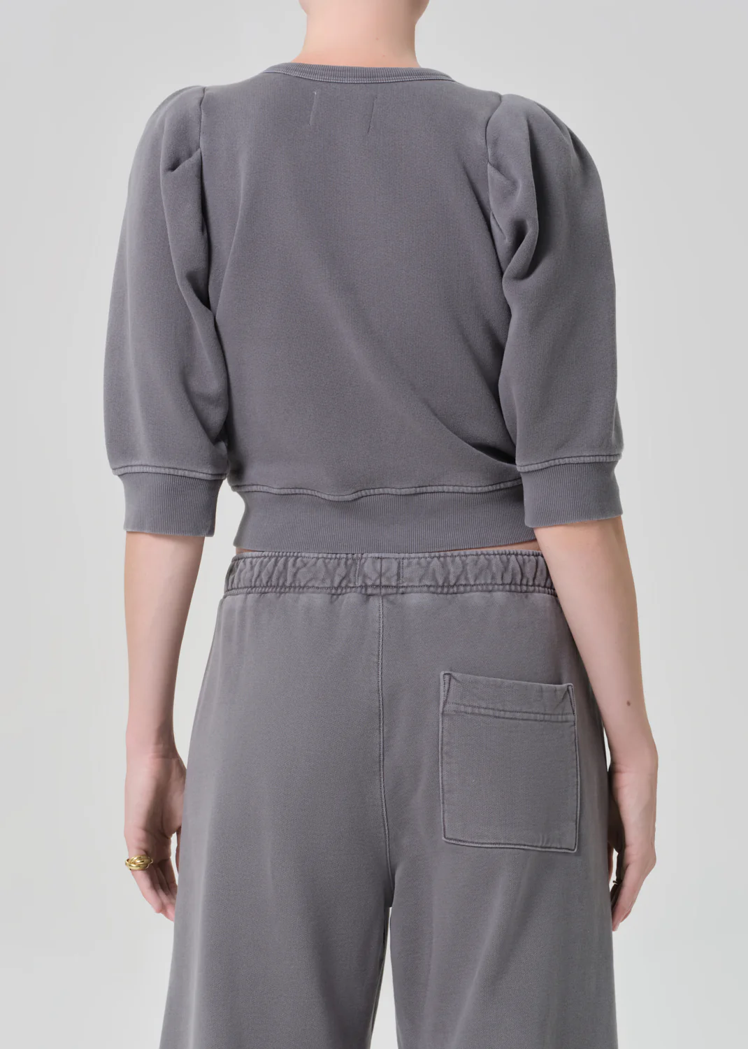 Pleated Short Sleeve Crew in Dark Grey - Image 2