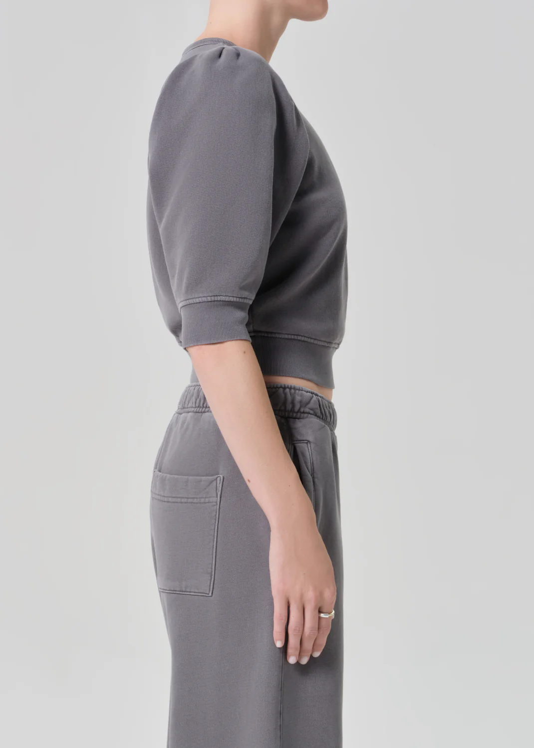 Pleated Short Sleeve Crew in Dark Grey - Image 3