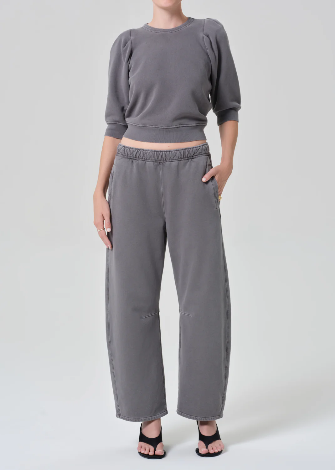 Pleated Short Sleeve Crew in Dark Grey - Image 5