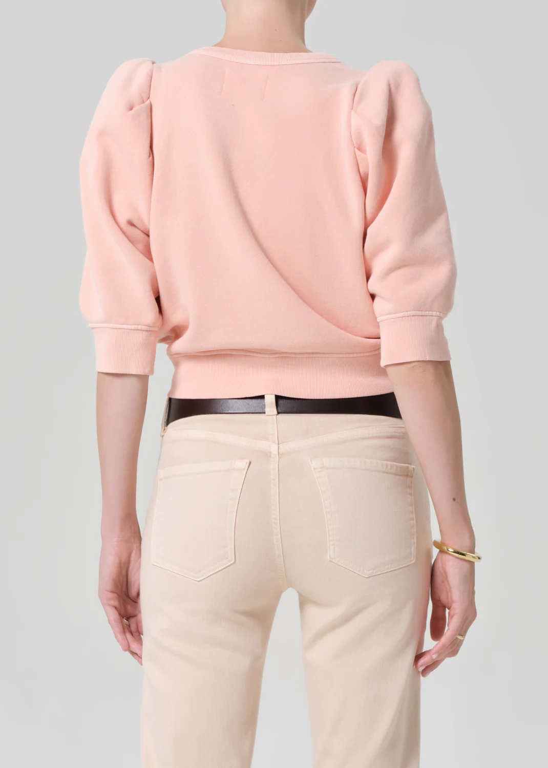 Pleated Short Sleeve Crew in Melon Creme - Image 2