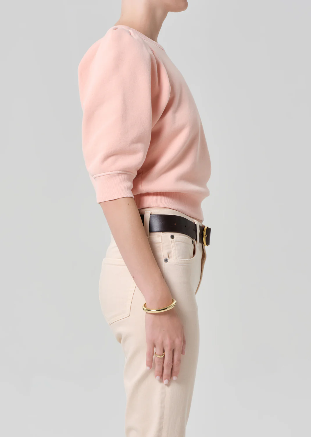 Pleated Short Sleeve Crew in Melon Creme - Image 3