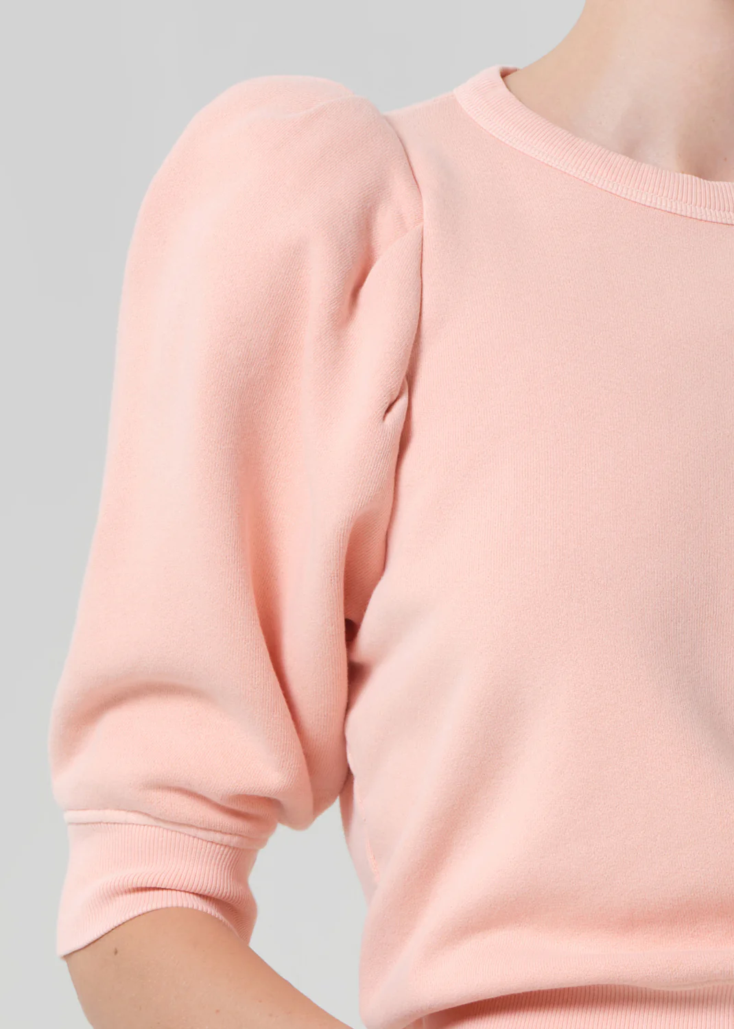 Pleated Short Sleeve Crew in Melon Creme - Image 4
