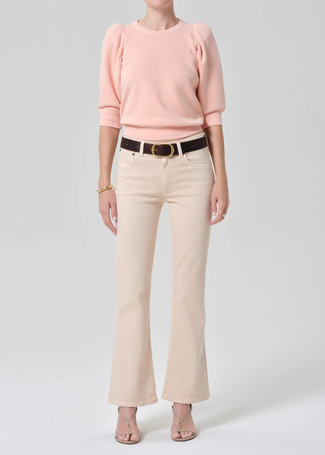 Pleated Short Sleeve Crew in Melon Creme - Image 5