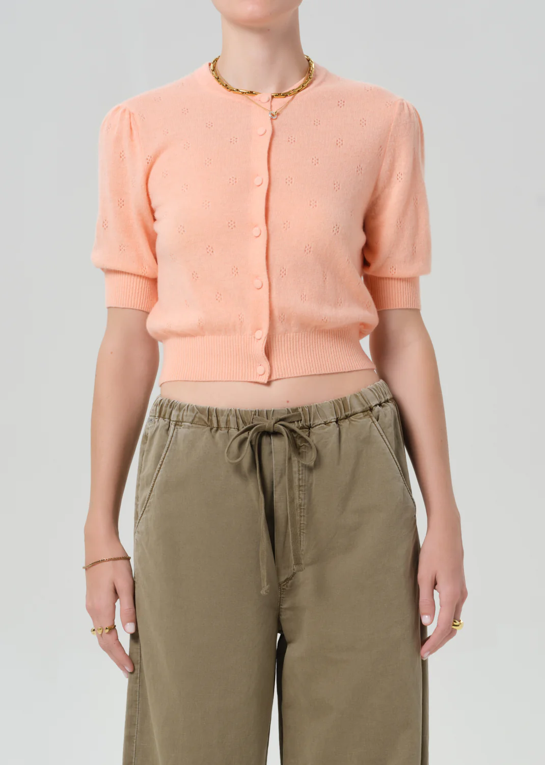 Raina Pointelle Cardigan in Creamsicle