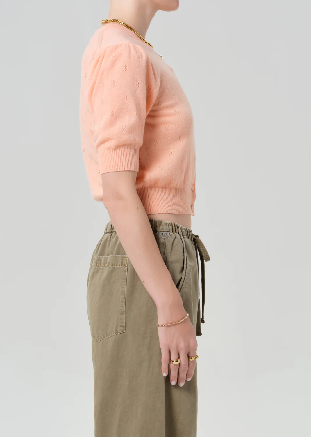 Raina Pointelle Cardigan in Creamsicle - Image 3