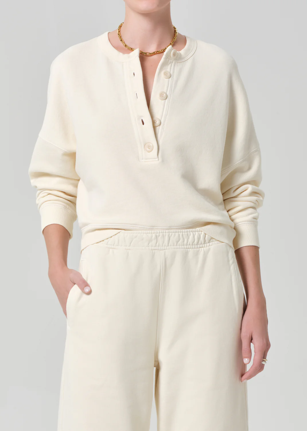 Rhomboid Henley in Cream