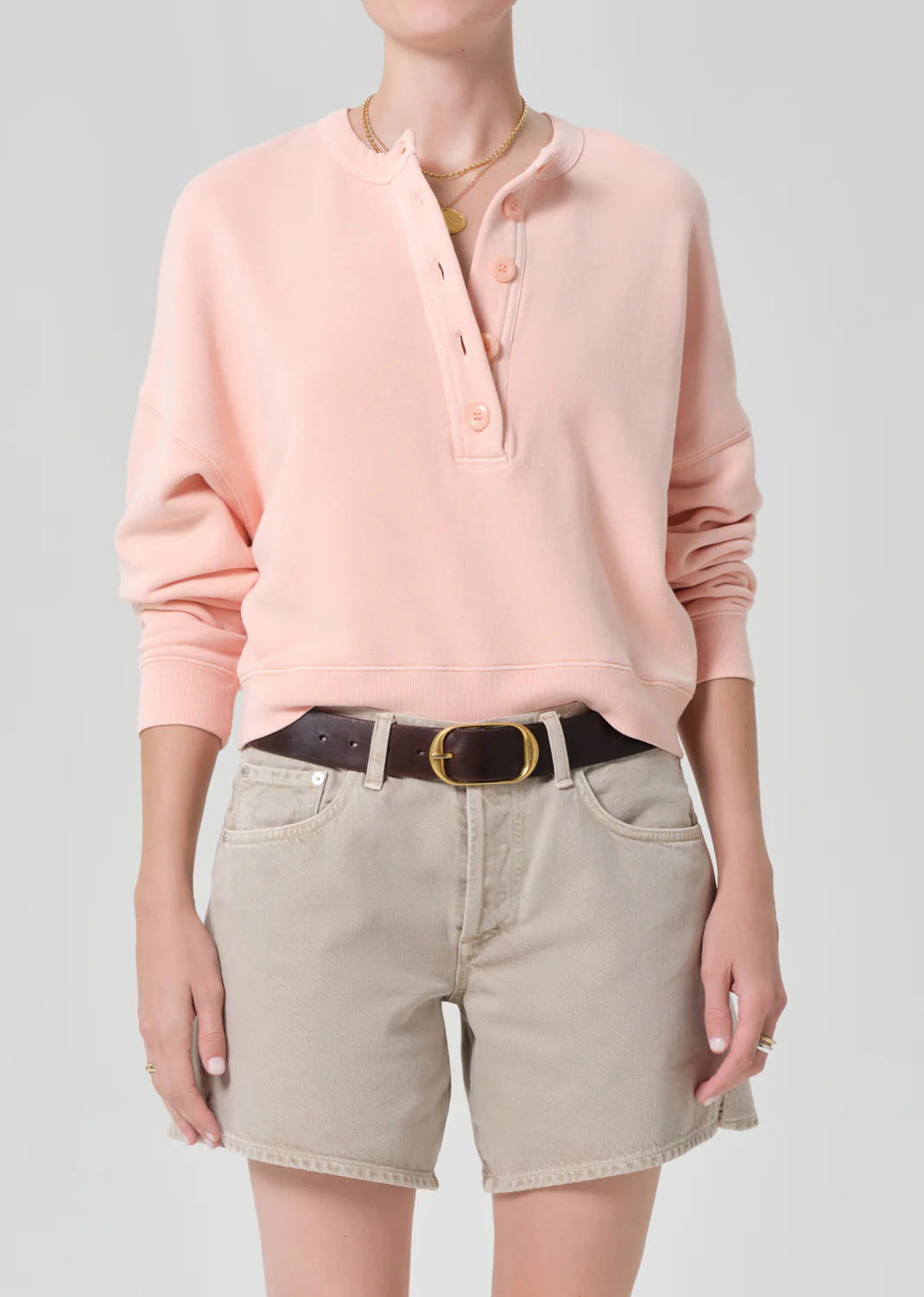 Rhomboid Henley in Melon Creme