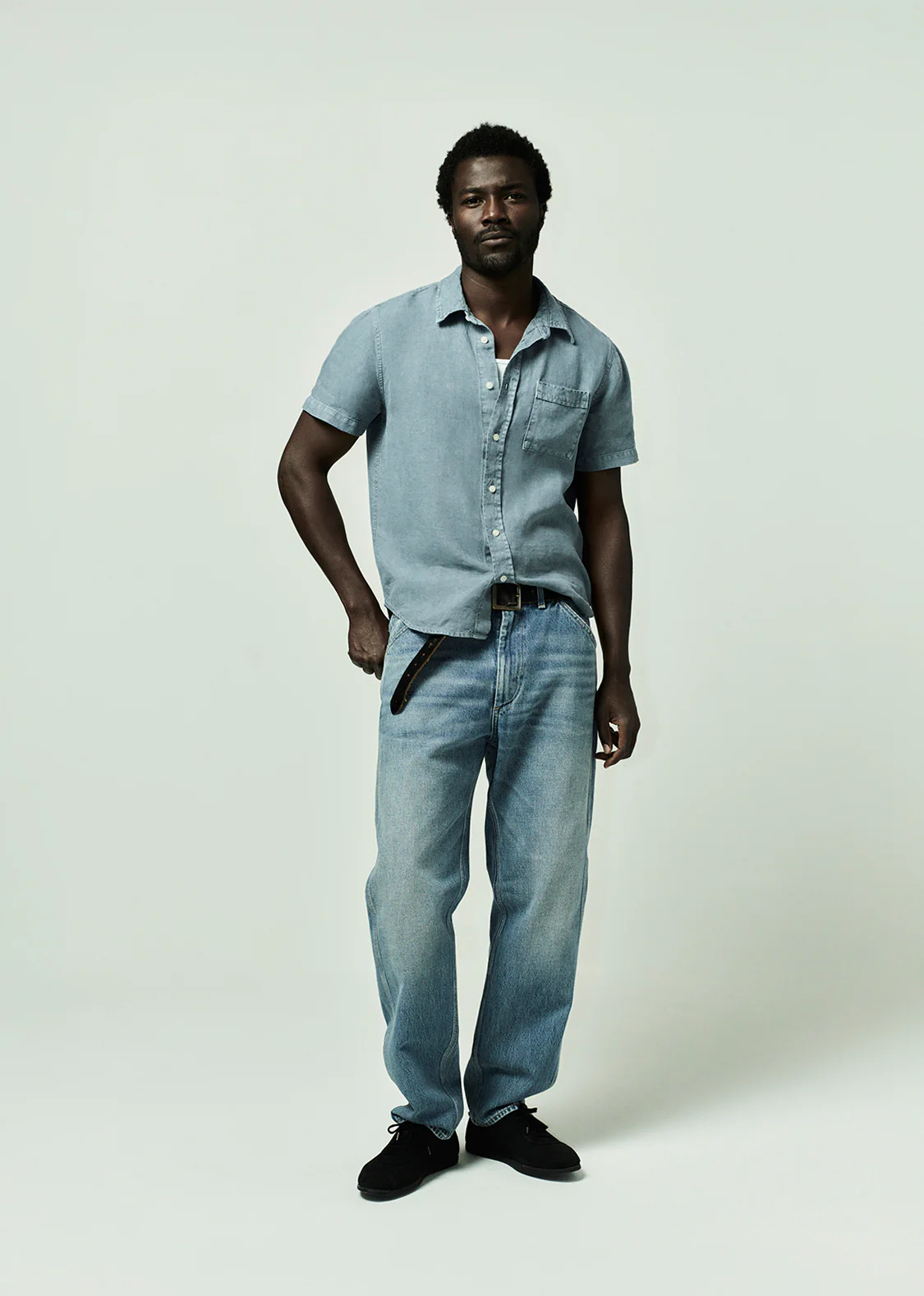 Short Sleeve Pocket Cairo Shirt in Stone Blue