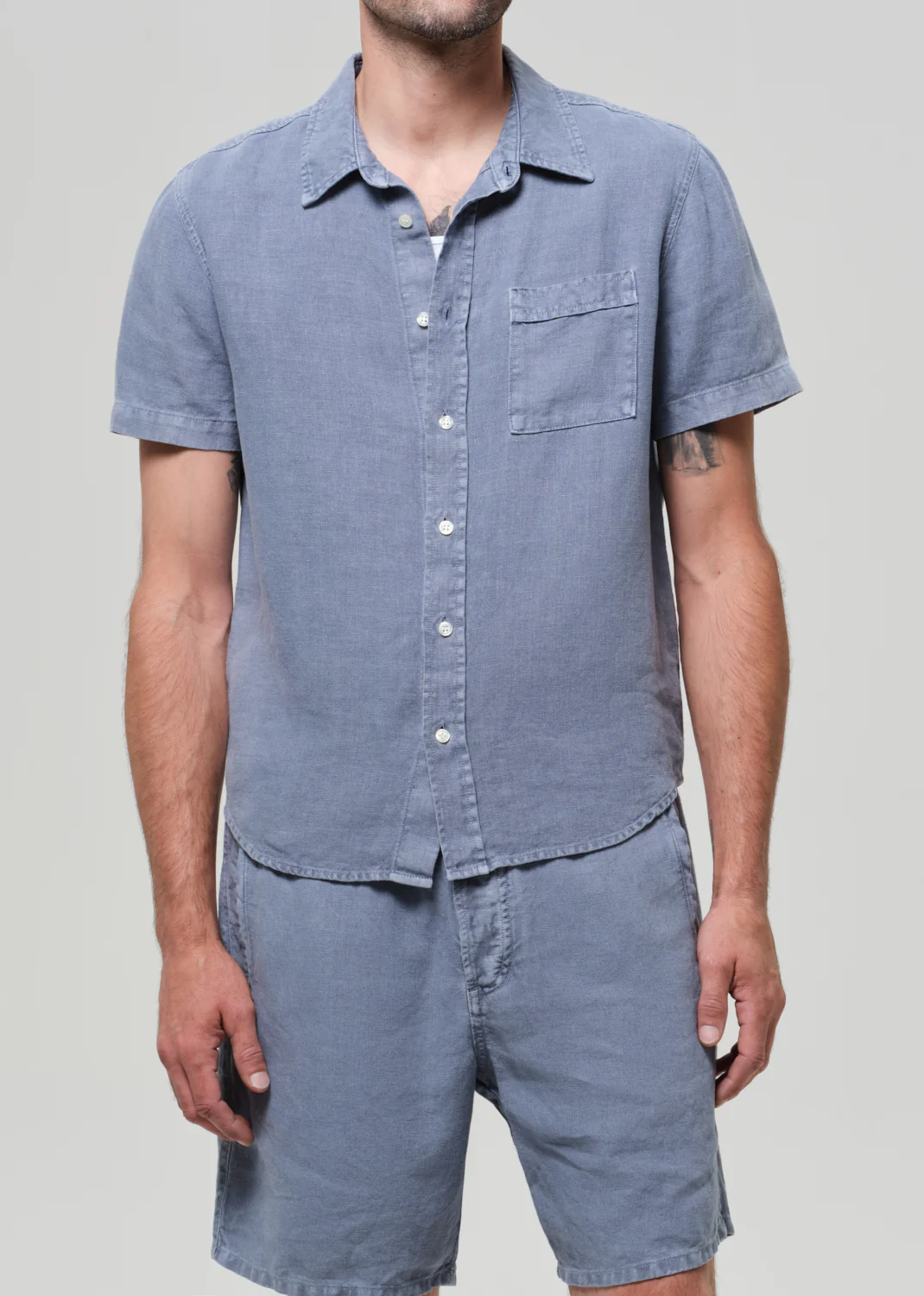 Short Sleeve Pocket Cairo Shirt in Stone Blue - Image 3