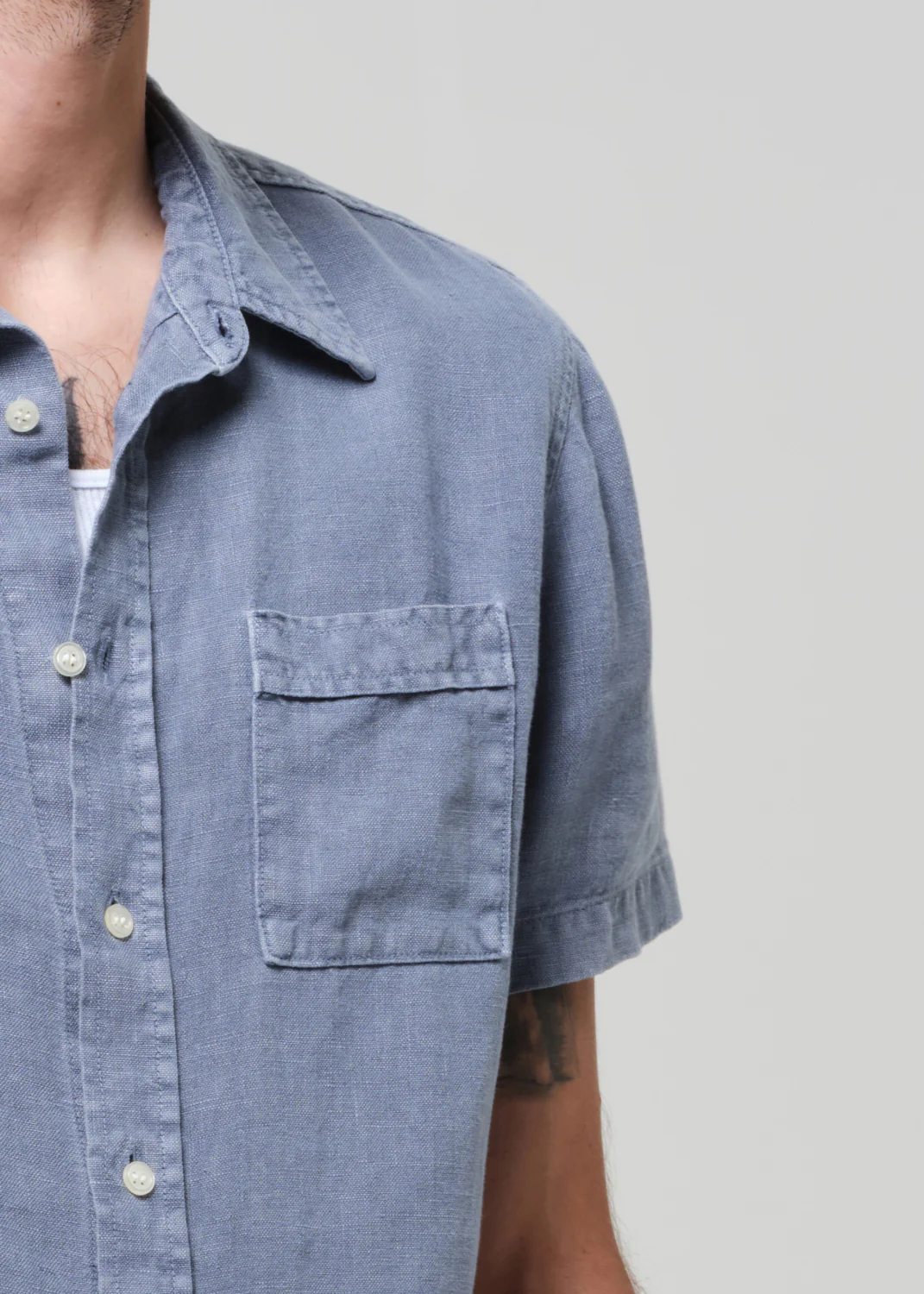 Short Sleeve Pocket Cairo Shirt in Stone Blue - Image 6