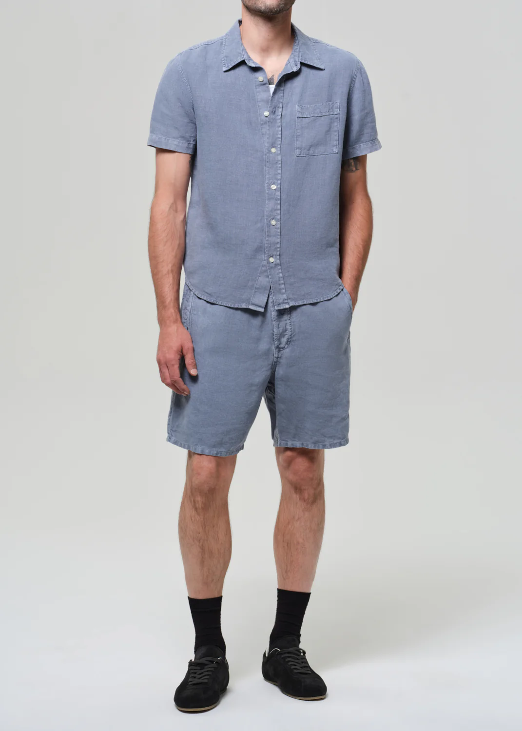 Short Sleeve Pocket Cairo Shirt in Stone Blue - Image 7