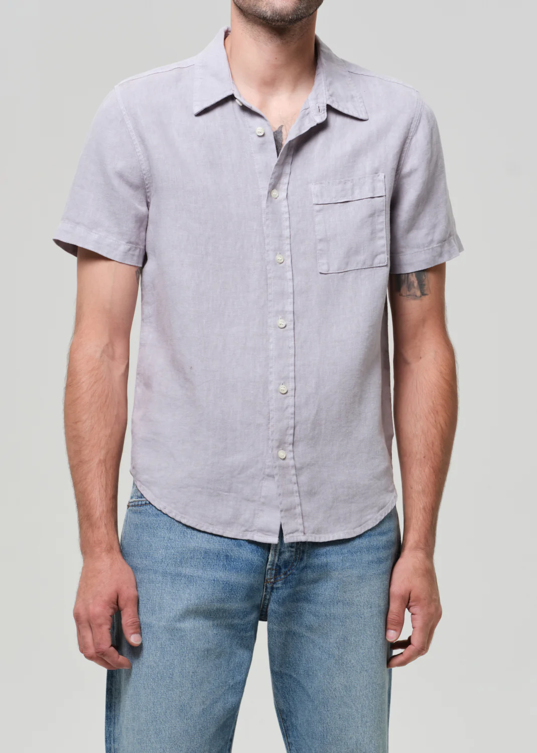 Short Sleeve Pocket Cairo Shirt in Stone Grey - Image 3