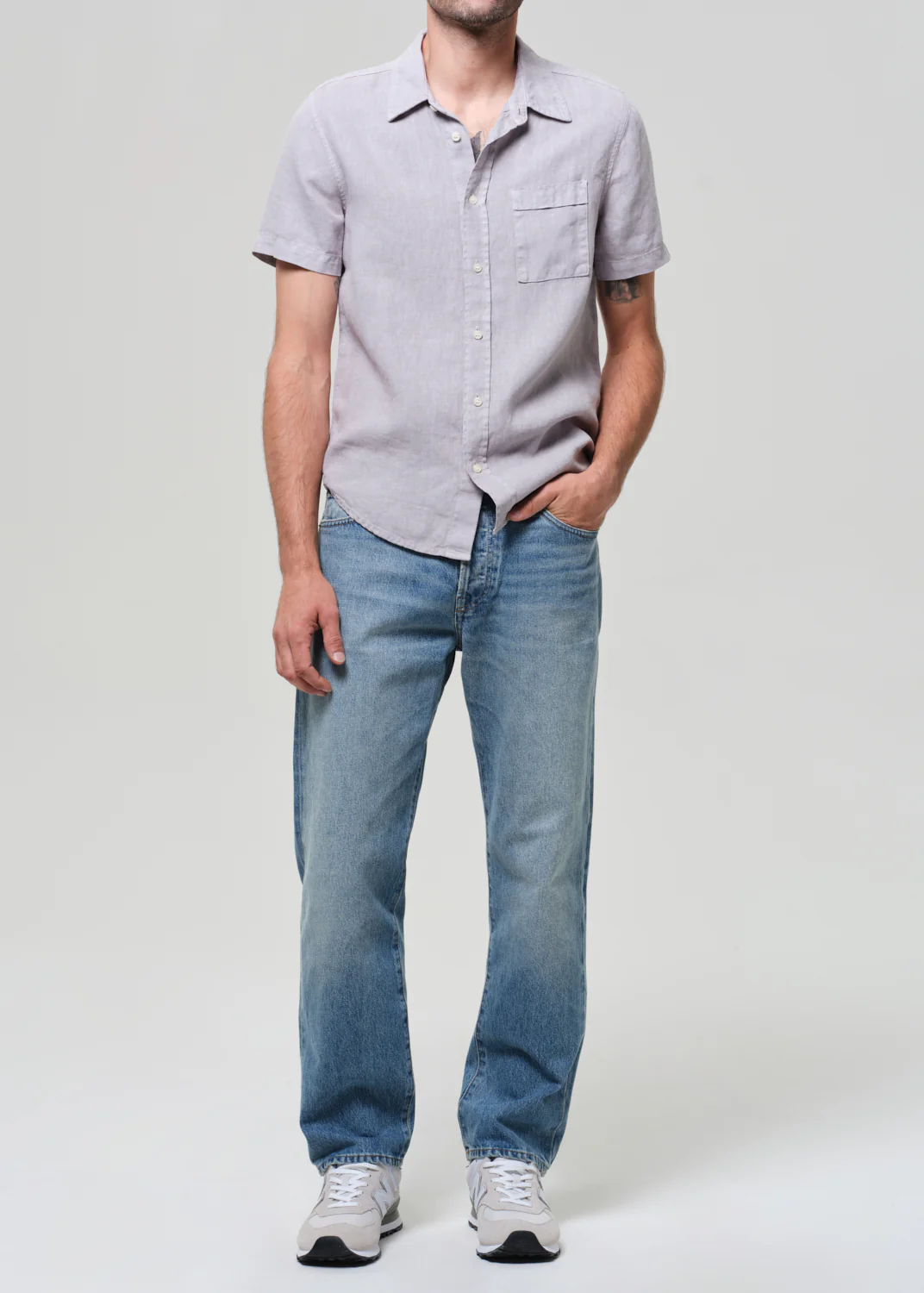 Short Sleeve Pocket Cairo Shirt in Stone Grey - Image 7