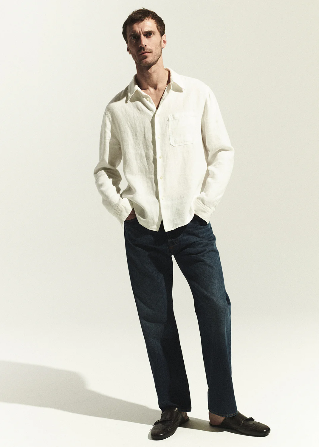 Single Pocket Linen Workshirt in White