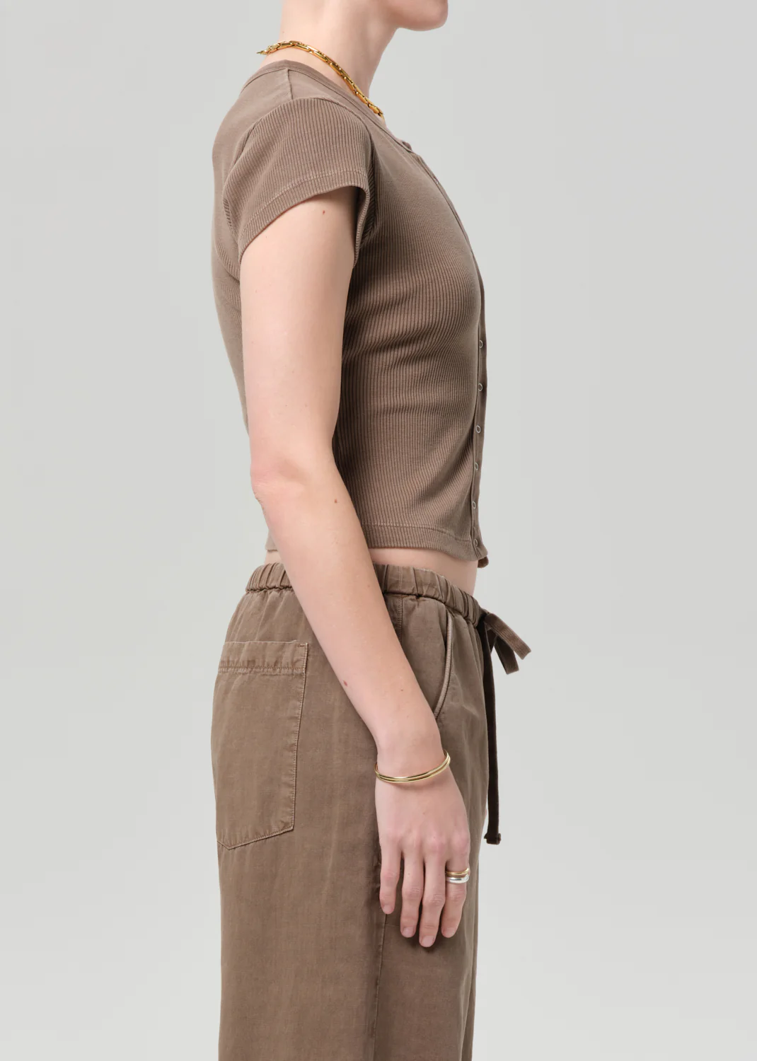 Tabi Short Sleeve Cardigan in Cocoa - Image 3