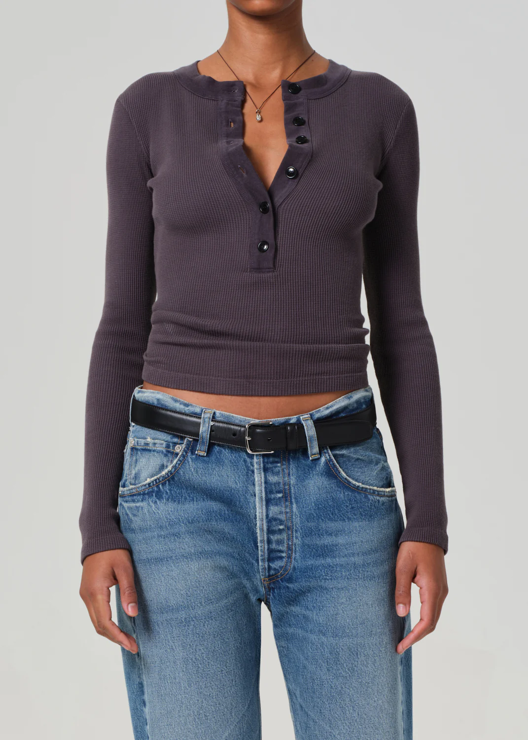 Varra Waffle Henley in Charcoal