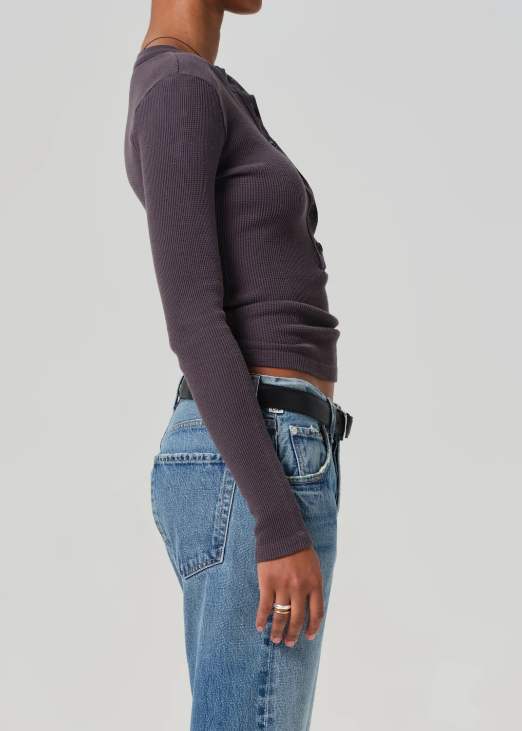 Varra Waffle Henley in Charcoal - Image 3