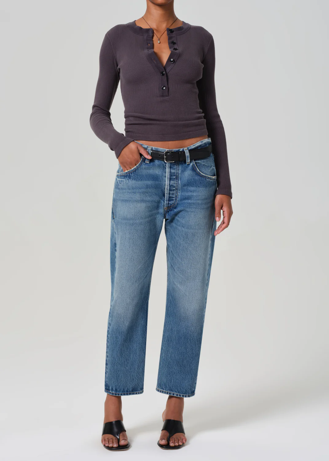Varra Waffle Henley in Charcoal - Image 5