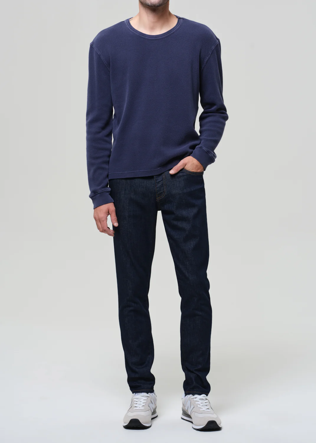Waffle Crewneck in Vintage Navy - Image 6