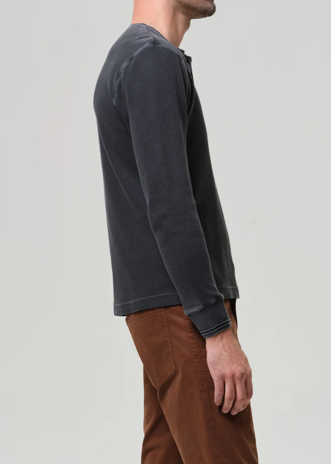 Waffle Three Button Henley in Charred Cedar - Image 5