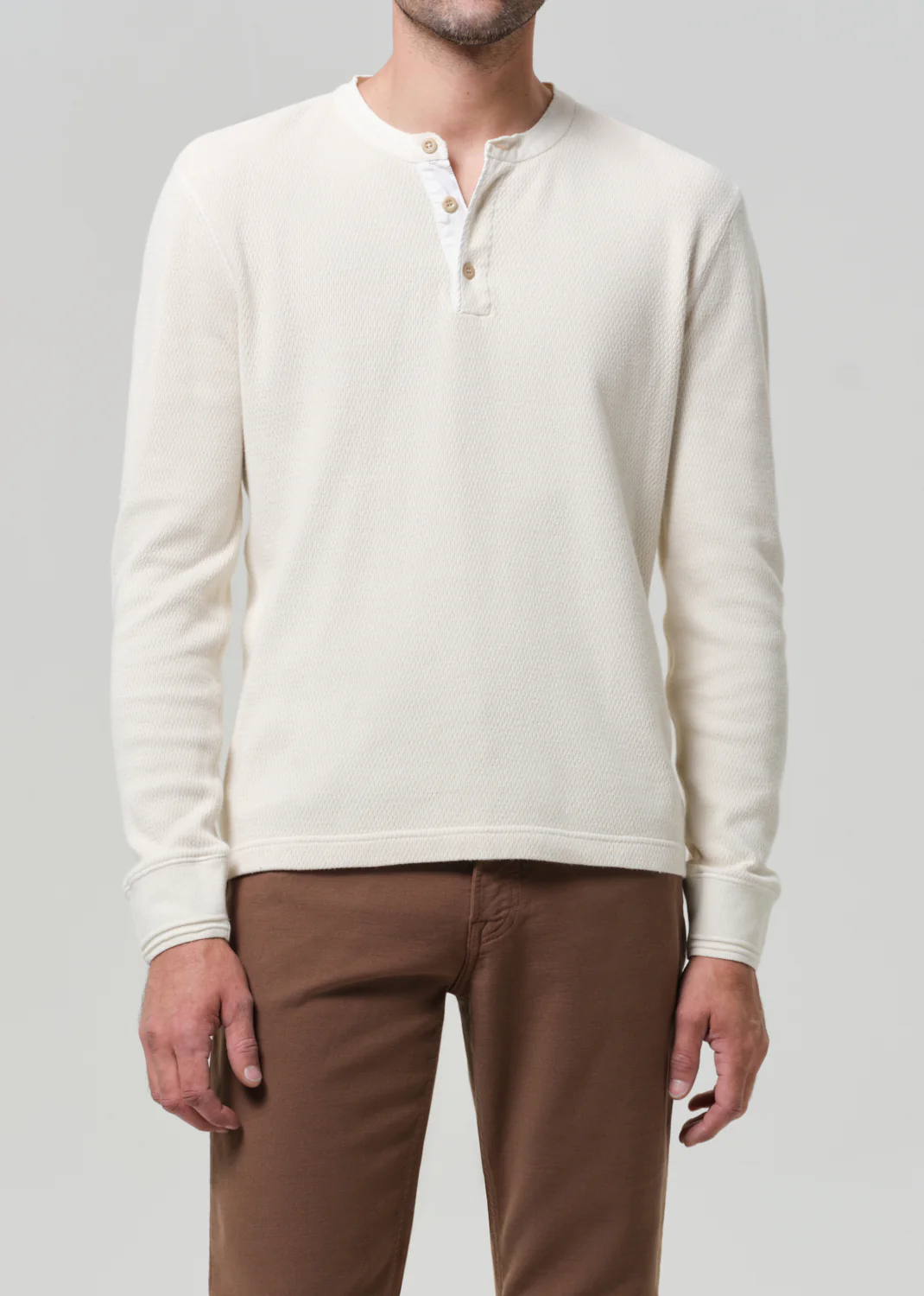 Waffle Three Button Henley in Plaster - Image 3