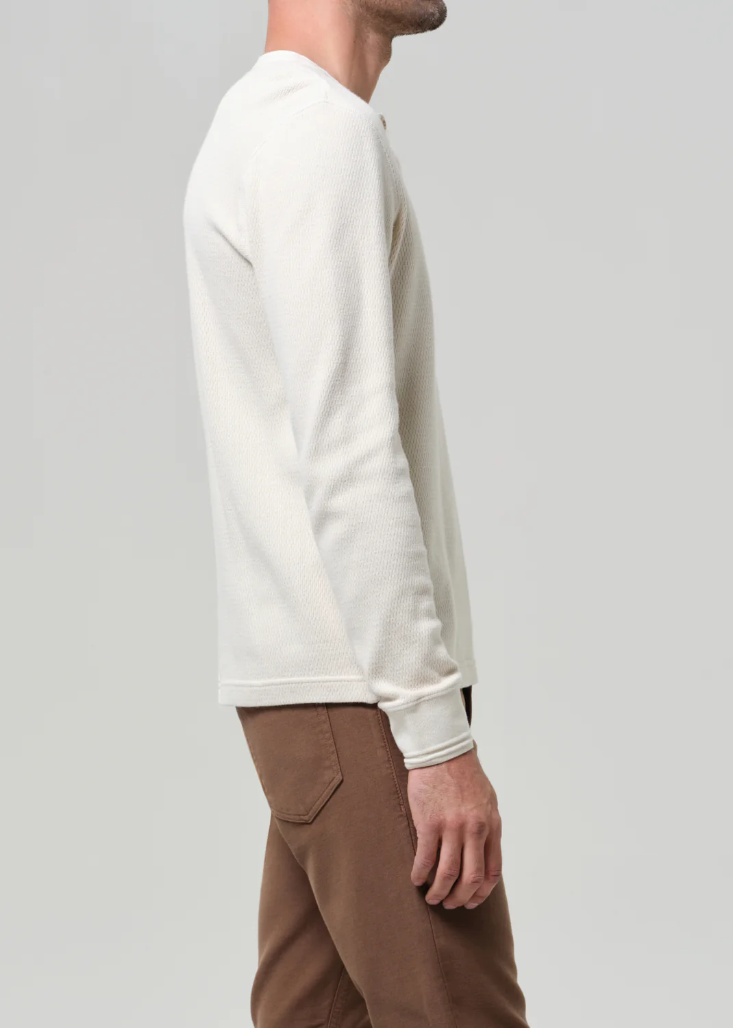 Waffle Three Button Henley in Plaster - Image 5