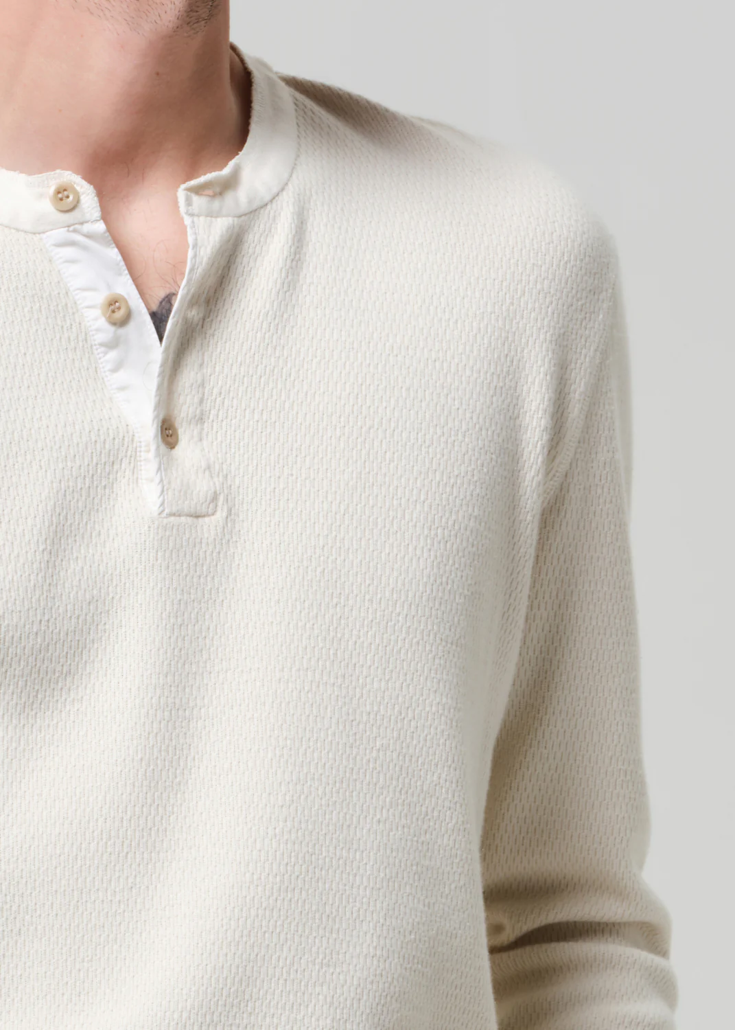 Waffle Three Button Henley in Plaster - Image 6